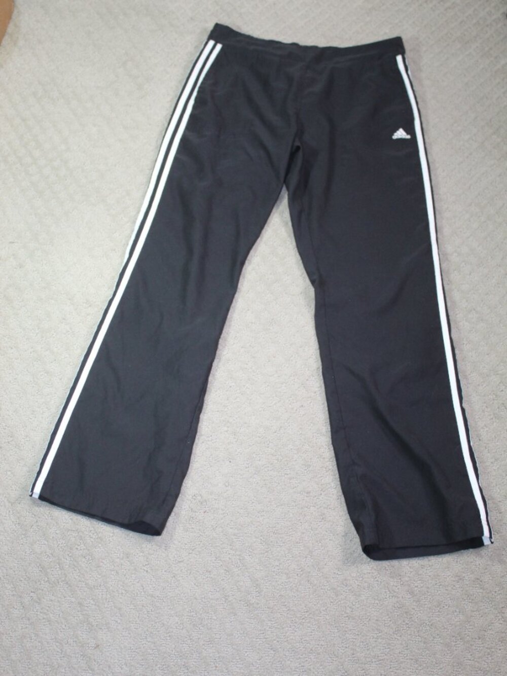 Adidas Size M Classic Black White Stripes Straight Leg Polyester Track Pants